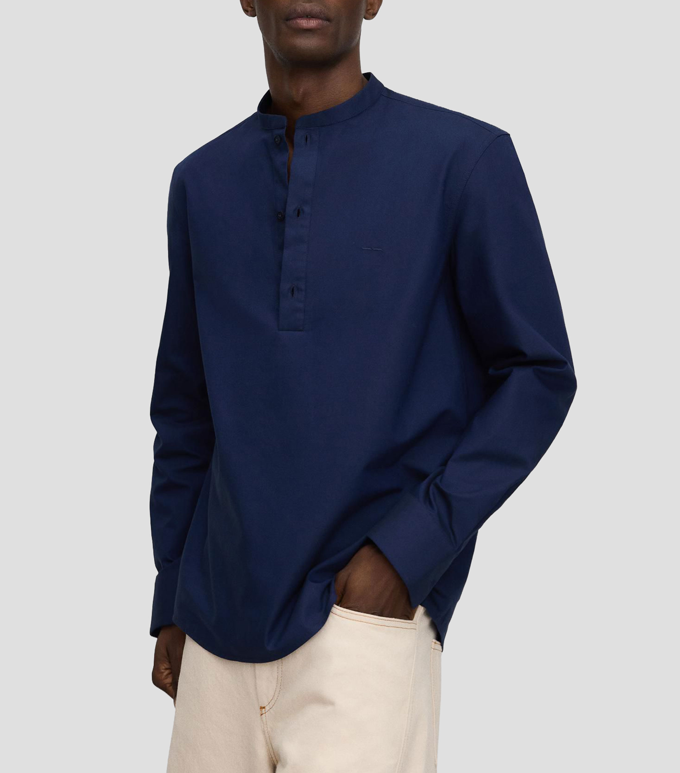 Camisa lisa cuello mao manga larga Hombre